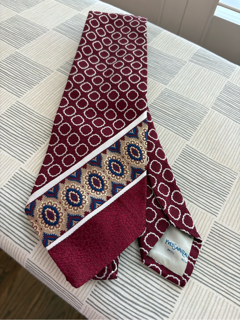 Vintage Dash Yves Saint Laurent Burgundy and Beige Patterned Tie